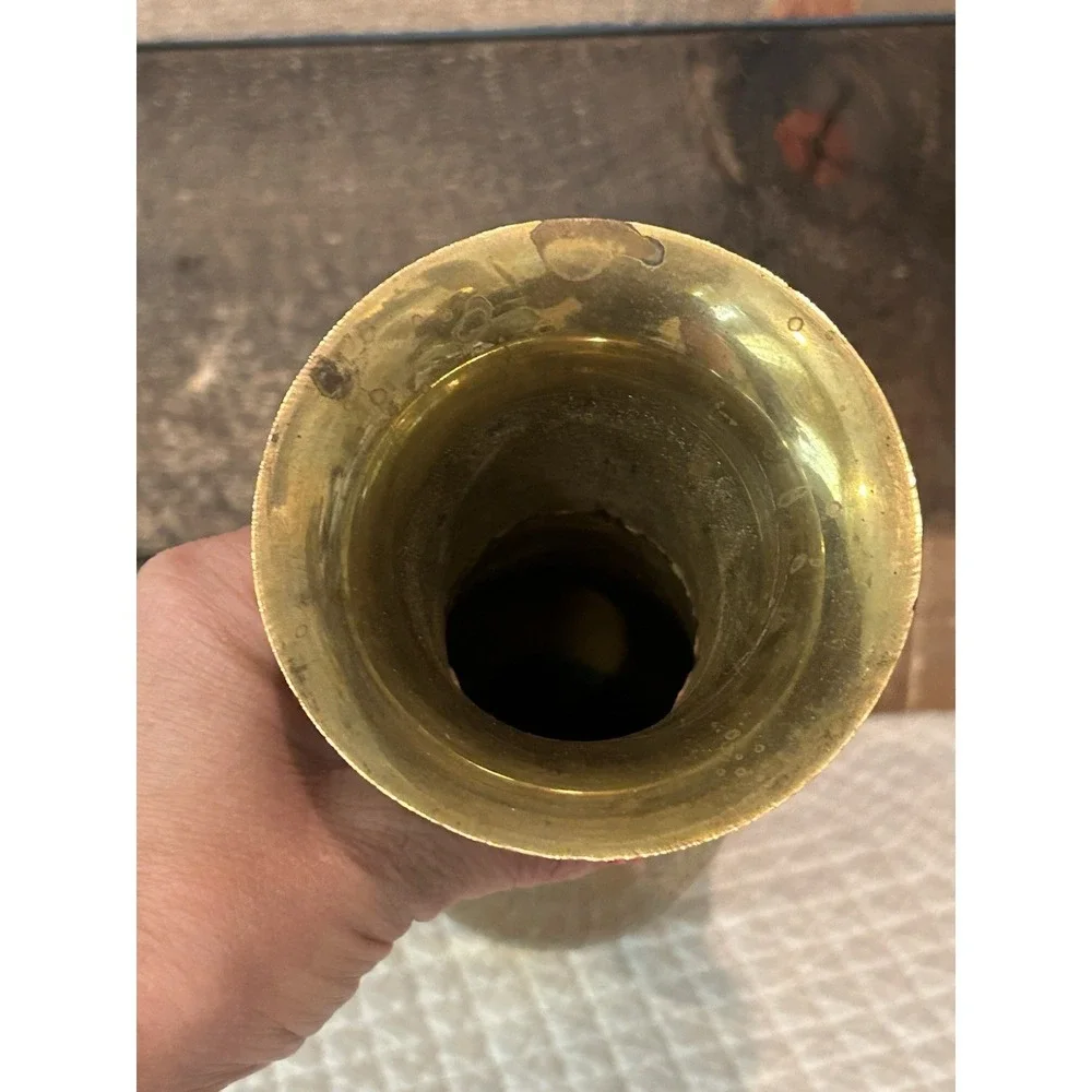Solid Brass Vase Etched Floral Leaf Design 9.5